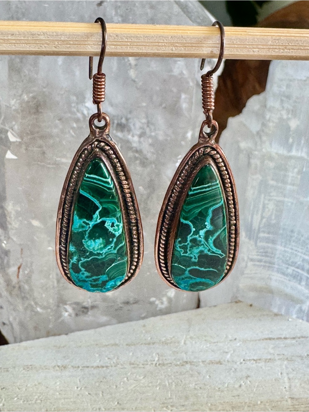 Malachite Chrysocolla COPPER Teardrop Earrings